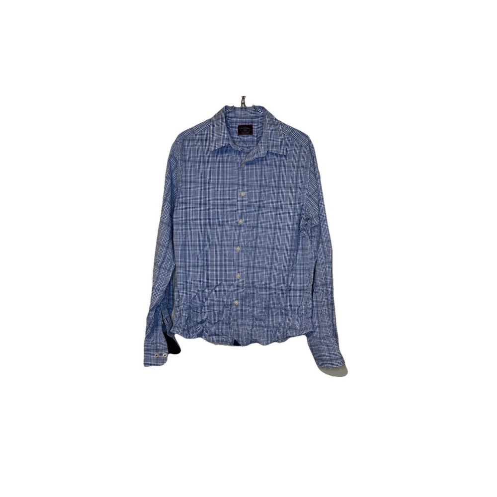 UNTUCkit Men's Shirt Plaid Bruliam Performance Long Sleeve Button Up Blue Small